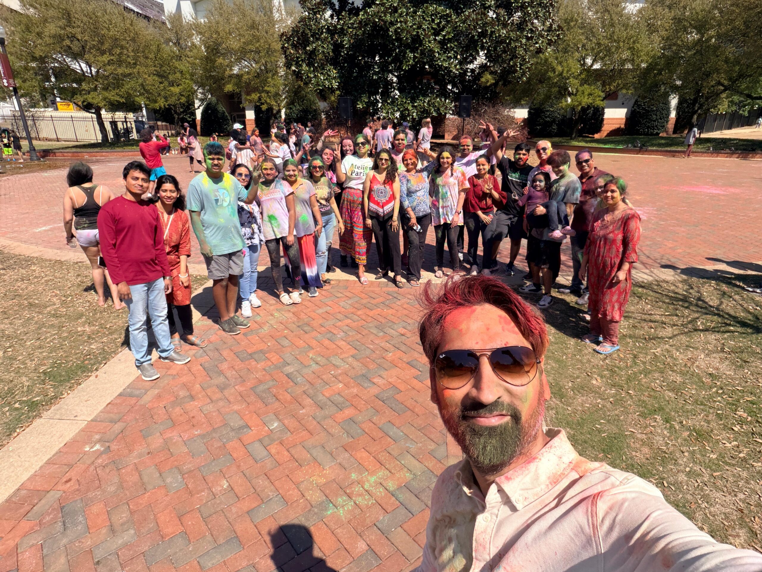 Selfie of people celebrating Holi